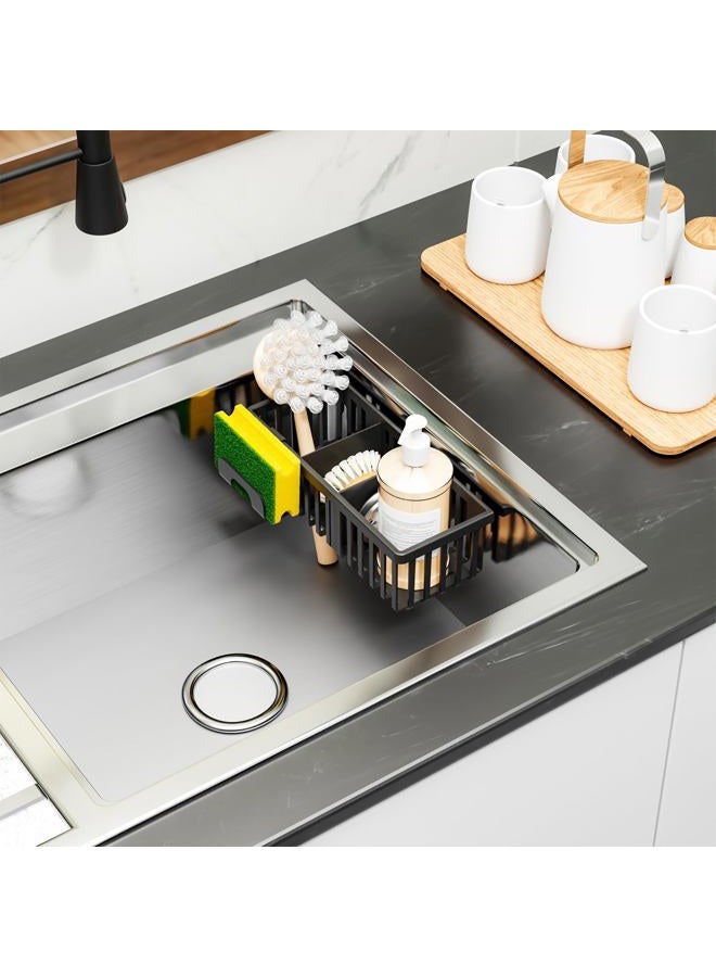Yieach Black In Sink Sponge Holder for Kitchen Sink Organizer,3-In-1 In Sink Caddy with Suction Cups,Plastic Scrub Brush and Sink Ccrub Holder,New Home Must Haves Sponge Caddy,Dish Soap Rack,Dispenser - Image 2