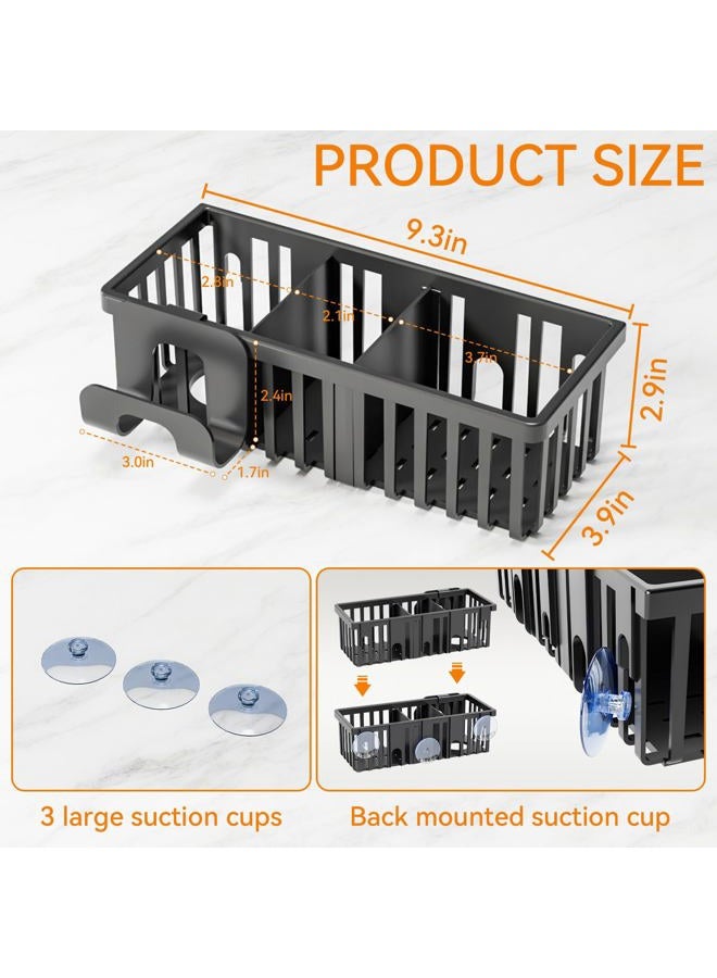 Yieach Black In Sink Sponge Holder for Kitchen Sink Organizer,3-In-1 In Sink Caddy with Suction Cups,Plastic Scrub Brush and Sink Ccrub Holder,New Home Must Haves Sponge Caddy,Dish Soap Rack,Dispenser - Image 3