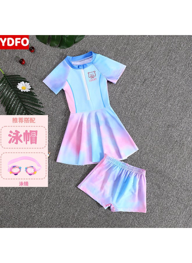 Children's Swimsuit Little Girl Summer New Split Girl Middle And Large Kidsren Professional Sun Protection Cartoon Hot Spring Swimsuit