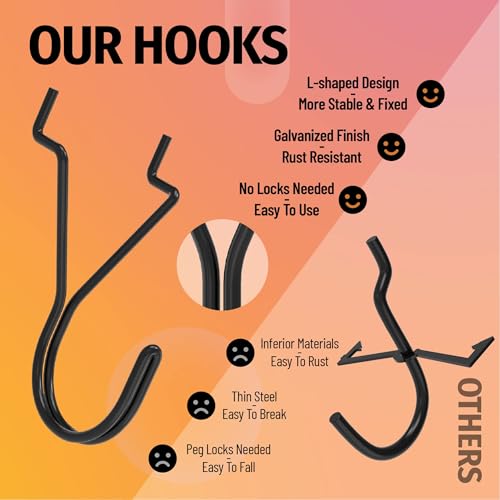HUHOLE Pegboard Hooks, J-Hook, 1 Inch Black Hooks 40 Pack, Ideal Display Pegs for Hanging Jewelry, Necklaces, Keys, Retail Items, Small Tools, Will Not Fall Out, Fit 1/8” 3/16” Peg Boards - Image 2
