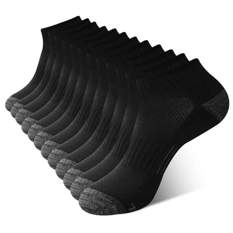 BAMBOO COOL Men's Ankle Socks Athletic Low Cut Cushioned Moisture Wicking, Running Socks Arch Support Breathable, 6 Pack Black Socks - Image 1