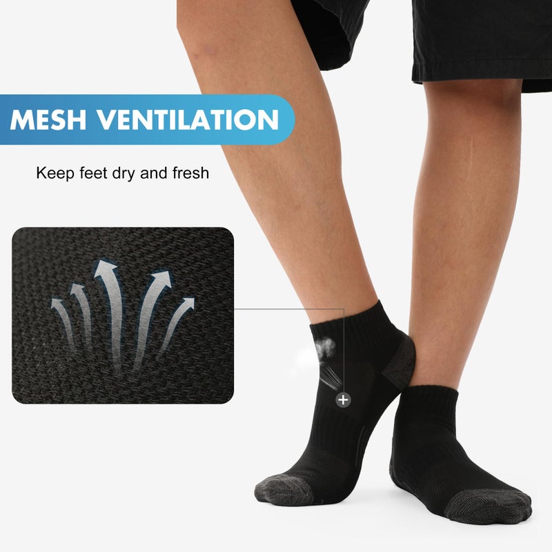 BAMBOO COOL Men's Ankle Socks Athletic Low Cut Cushioned Moisture Wicking, Running Socks Arch Support Breathable, 6 Pack Black Socks - Image 3