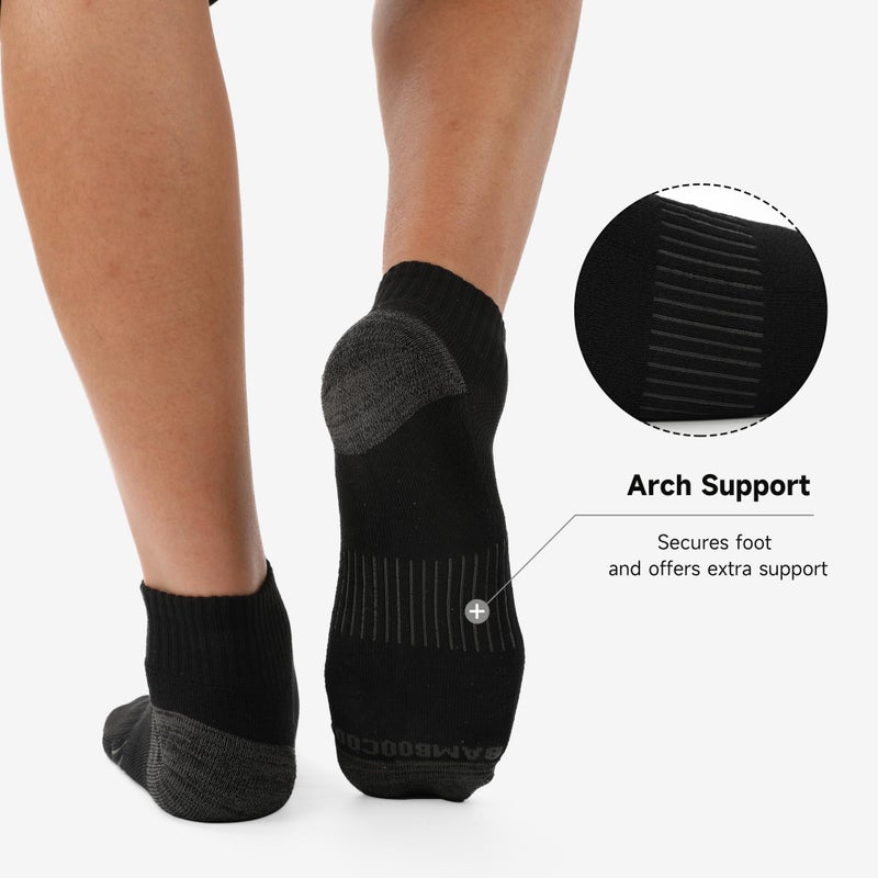BAMBOO COOL Men's Ankle Socks Athletic Low Cut Cushioned Moisture Wicking, Running Socks Arch Support Breathable, 6 Pack Black Socks - Image 2