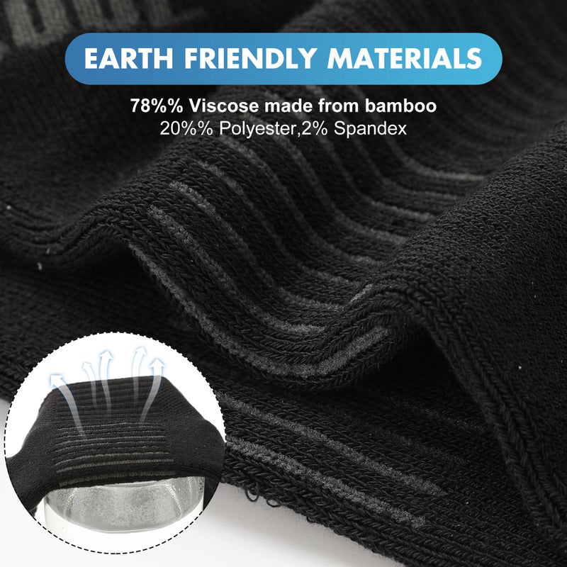 BAMBOO COOL Men's Ankle Socks Athletic Low Cut Cushioned Moisture Wicking, Running Socks Arch Support Breathable, 6 Pack Black Socks - Image 5