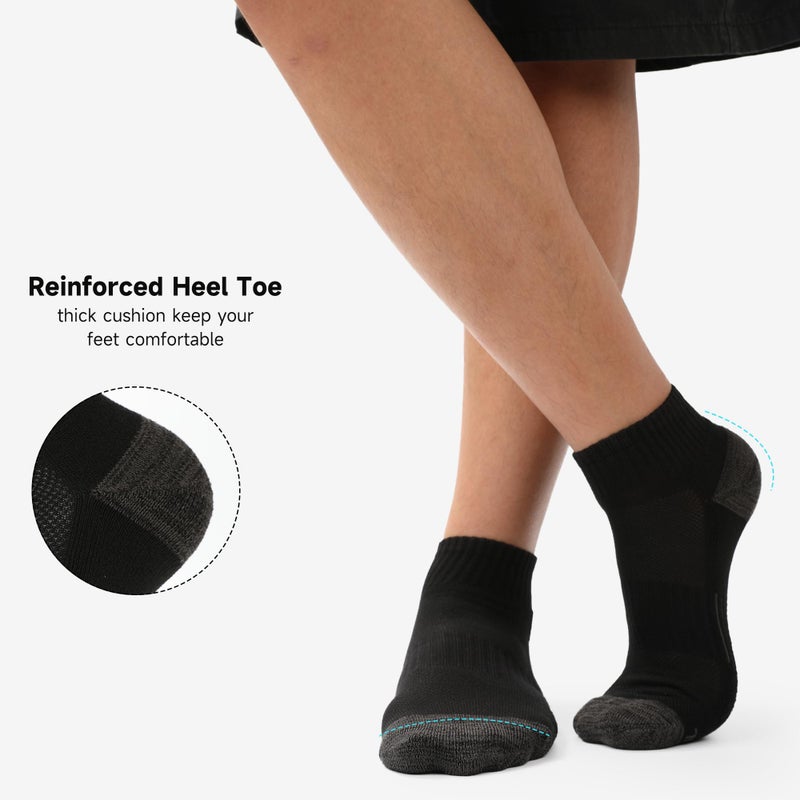BAMBOO COOL Men's Ankle Socks Athletic Low Cut Cushioned Moisture Wicking, Running Socks Arch Support Breathable, 6 Pack Black Socks - Image 4
