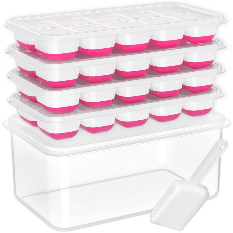 DOQAUS Ice Cube Tray with Lid and Bin 4 Pack Silicone Ice Cube Trays for Freezer Stackable Ice Bucket Kits with Storage Container Scoop for Kitchen RV Cocktail Coffee - Image 2