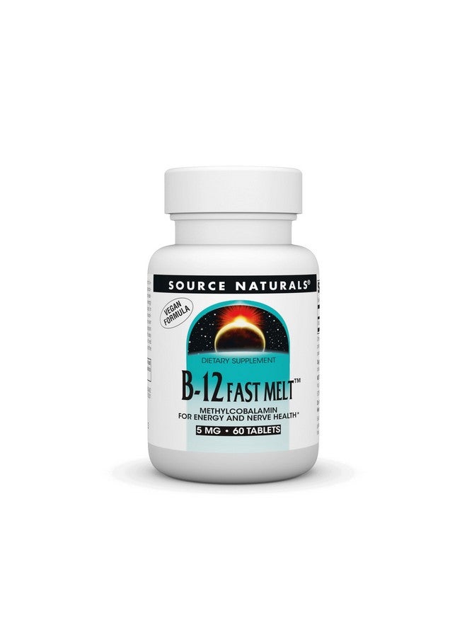 Source Naturals فيتامين ب-12 من سورس ناتشورالز يدعم إنتاج الطاقة* - 5 ملغ - 60 صيغة نباتية سريعة الذوبان - Image 1
