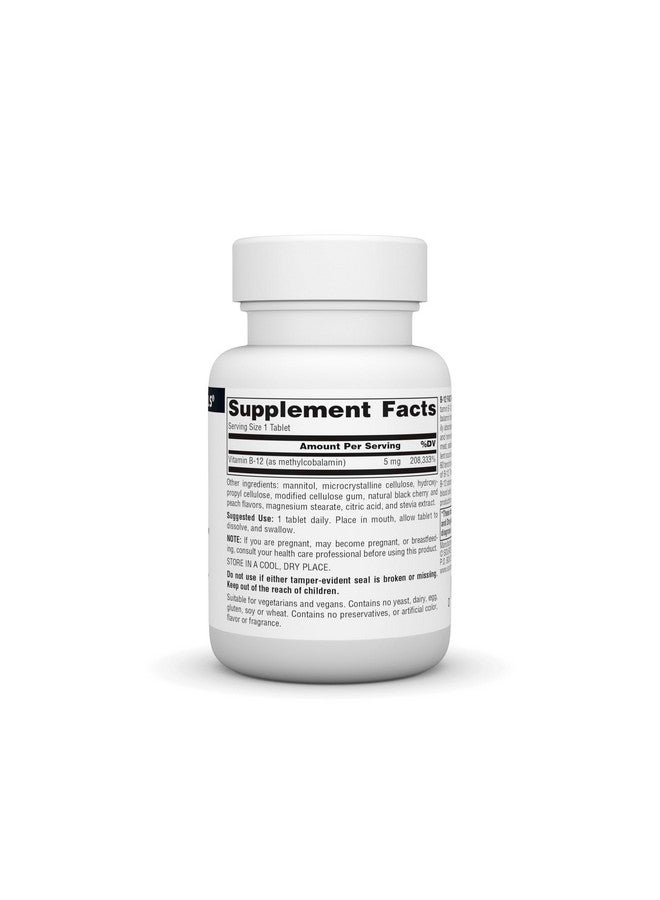 Source Naturals فيتامين ب-12 من سورس ناتشورالز يدعم إنتاج الطاقة* - 5 ملغ - 60 صيغة نباتية سريعة الذوبان - Image 2