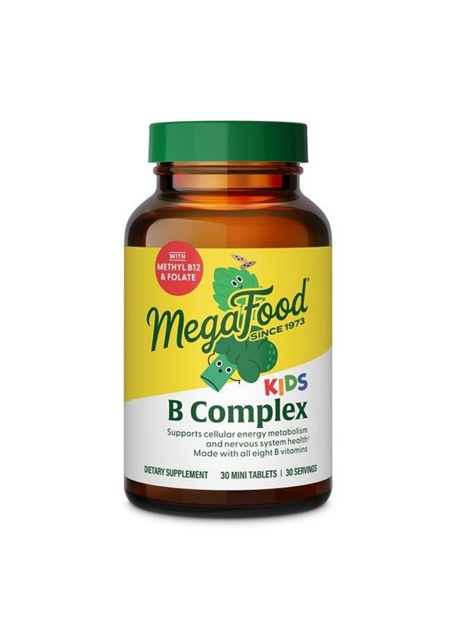 MegaFood ميغا فود للأطفال ب مركب - ب مركب يدعم عملية التمثيل الغذائي للطاقة الخلوية وصحة الجهاز العصبي مصنوع من جميع فيتامينات ب الثمانية مكمل غذائي 30 قرص صغير / 30 حصة - Image 1
