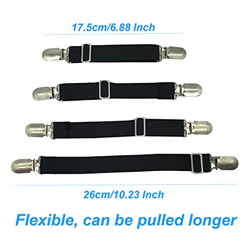 BetyBedy 4Pcs Adjustable Bed Sheet Fasteners Suspenders, Elastic Sheet Band Straps Clips, Cover Grippers Suspenders Holder for Mattress Pad Cover, Sofa Cushion (Black) - Image 2