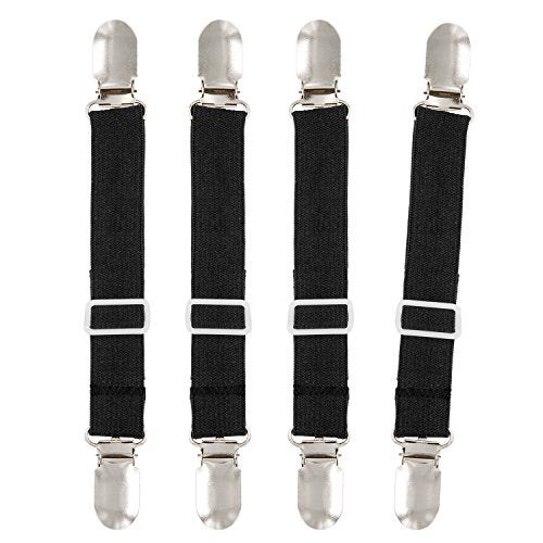 BetyBedy 4Pcs Adjustable Bed Sheet Fasteners Suspenders, Elastic Sheet Band Straps Clips, Cover Grippers Suspenders Holder for Mattress Pad Cover, Sofa Cushion (Black) - Image 4