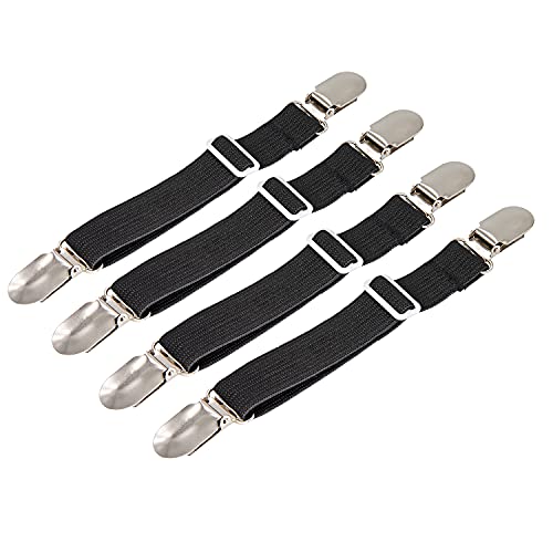 BetyBedy 4Pcs Adjustable Bed Sheet Fasteners Suspenders, Elastic Sheet Band Straps Clips, Cover Grippers Suspenders Holder for Mattress Pad Cover, Sofa Cushion (Black) - Image 1
