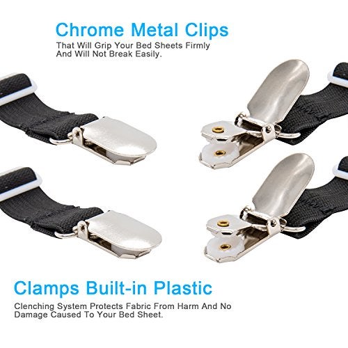 BetyBedy 4Pcs Adjustable Bed Sheet Fasteners Suspenders, Elastic Sheet Band Straps Clips, Cover Grippers Suspenders Holder for Mattress Pad Cover, Sofa Cushion (Black) - Image 3