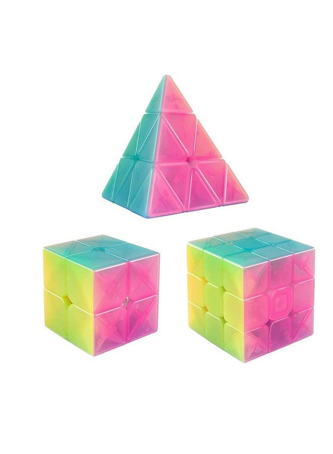 Ahyuan مجموعة مكعبات السرعة 3 عبوات مكعب 2X2 مكعب 3X3 لغز 3X3 هرم مثلث مجموعة مكعبات يدوية ألعاب للأطفال والبالغين من أهيون (جيلي) - Image 2