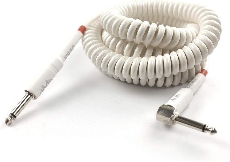 MAKA Premium Guitar Coil Cable 30 Feet, Instrument Coiled Curly Cord for Guitar Bass, 1/4 inch Right Angle to Straight, White - Image 3