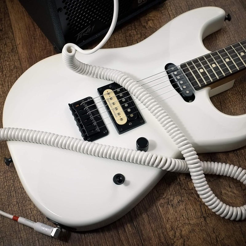 MAKA Premium Guitar Coil Cable 30 Feet, Instrument Coiled Curly Cord for Guitar Bass, 1/4 inch Right Angle to Straight, White - Image 5