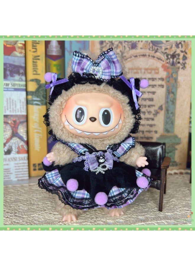 Clothes Only] Labubu Sit Party Doll Vinyl Rag Winter Cute Sit Party Bib Pants Suit-Color:Little Lomi-17cm Labubu Can Be Worn  - Image 1