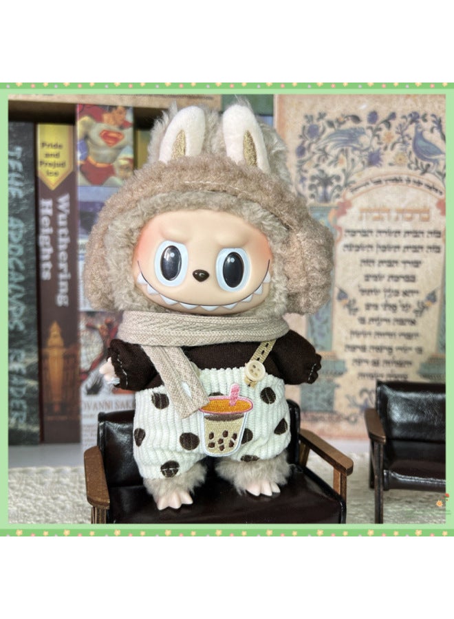 Clothes Only] Labubu Sit Party Doll Vinyl Rag Winter Cute Sit Party Bib Pants Suit-Color:Little Lomi-17cm Labubu Can Be Worn  - Image 4