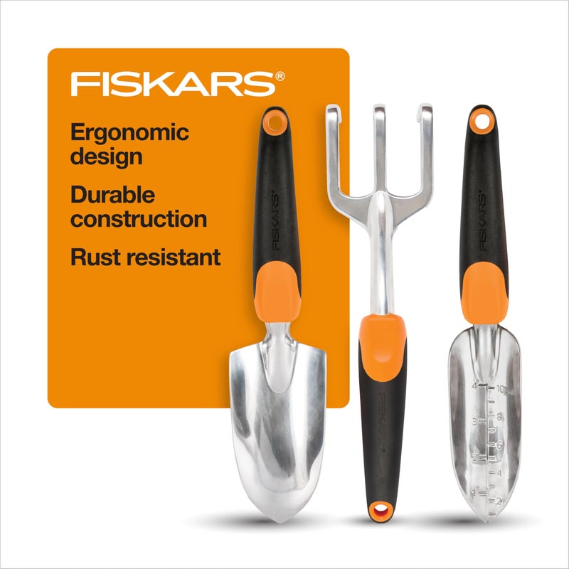 Fiskars 3-in-1 Garden Tool Set - Trowel, Transplanter, Cultivator for Gardening - Lawn and Garden Tools - Black/Orange - Image 1
