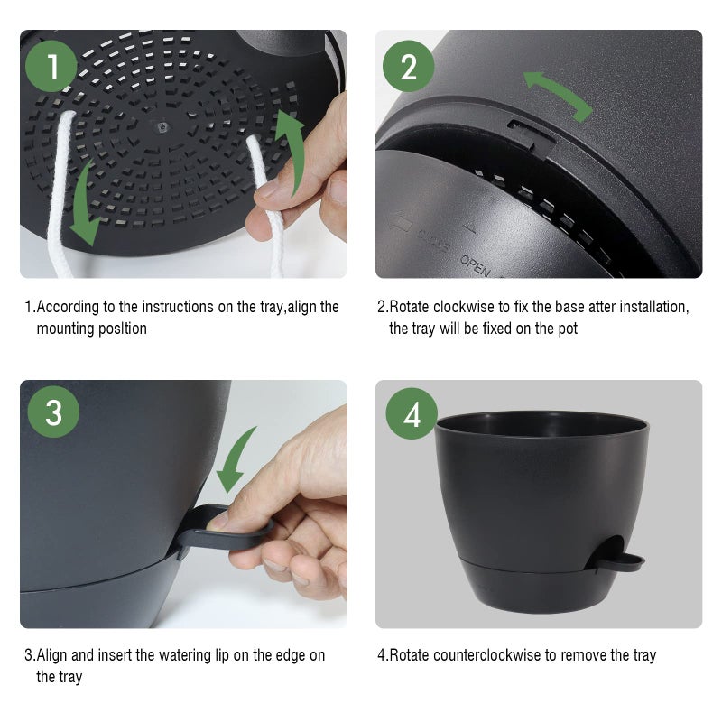UOUZ 12 inch Large Self Watering Pots, Plastic Planters with 60oZ Removable Deep Reservoir and Multi Mesh Drainage Holes for Indoor Outdoor Garden Plants and Flowers, Black - Image 4
