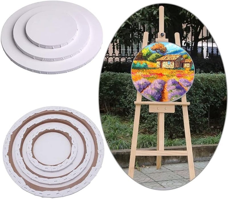 20cm Round Blank Cotton Canvas Panel For Oil Acrylic Painting Artists Kids - Image 3