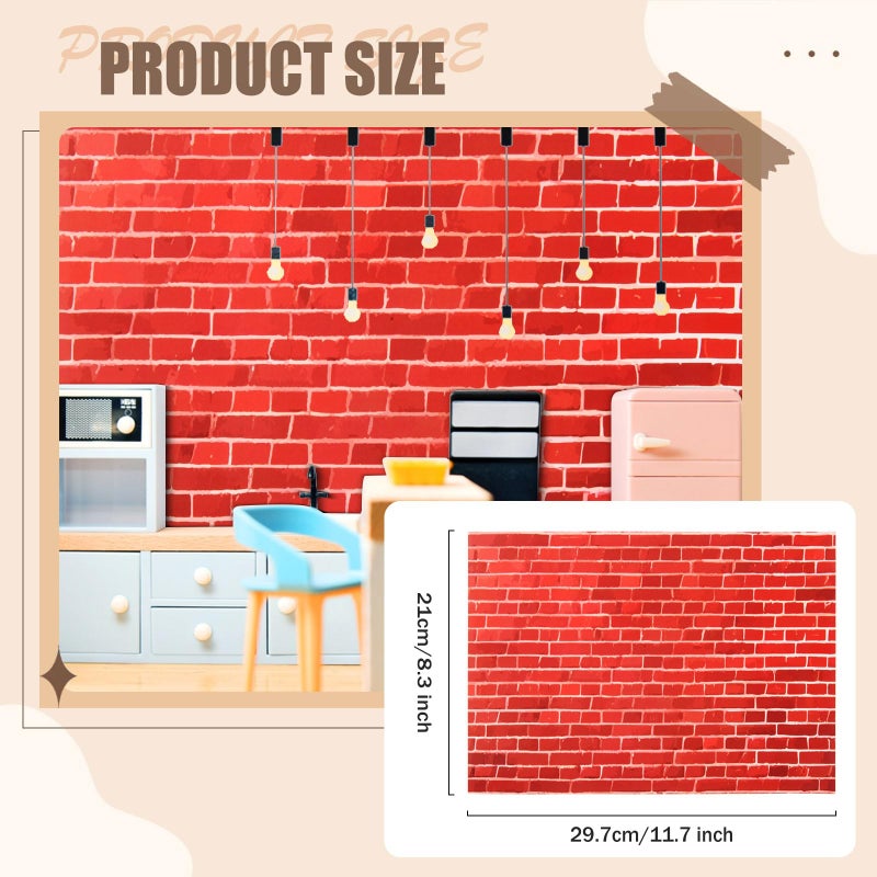 FOBSME 12 Sheets Miniature Dollhouse Wallpaper and Flooring Mini Dollhouse Floorboards Wall Paper Self-Adhesive Flooring Wall Tiles 8.27 x 11.69 Inch Mini DIY Dollhouses Accessories, 4 Styles - Image 2