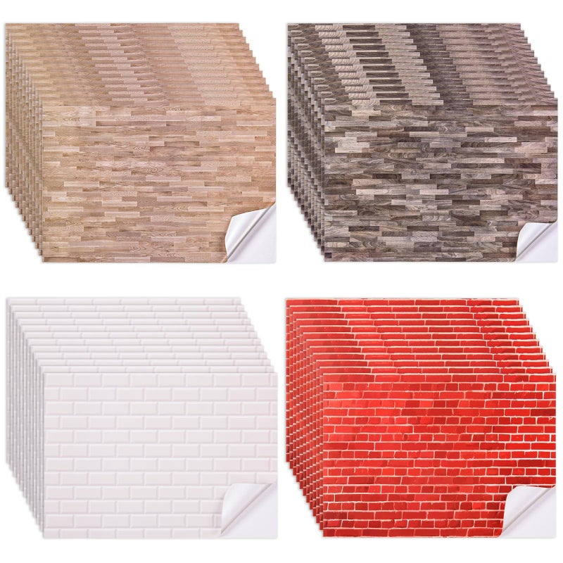FOBSME 12 Sheets Miniature Dollhouse Wallpaper and Flooring Mini Dollhouse Floorboards Wall Paper Self-Adhesive Flooring Wall Tiles 8.27 x 11.69 Inch Mini DIY Dollhouses Accessories, 4 Styles - Image 1