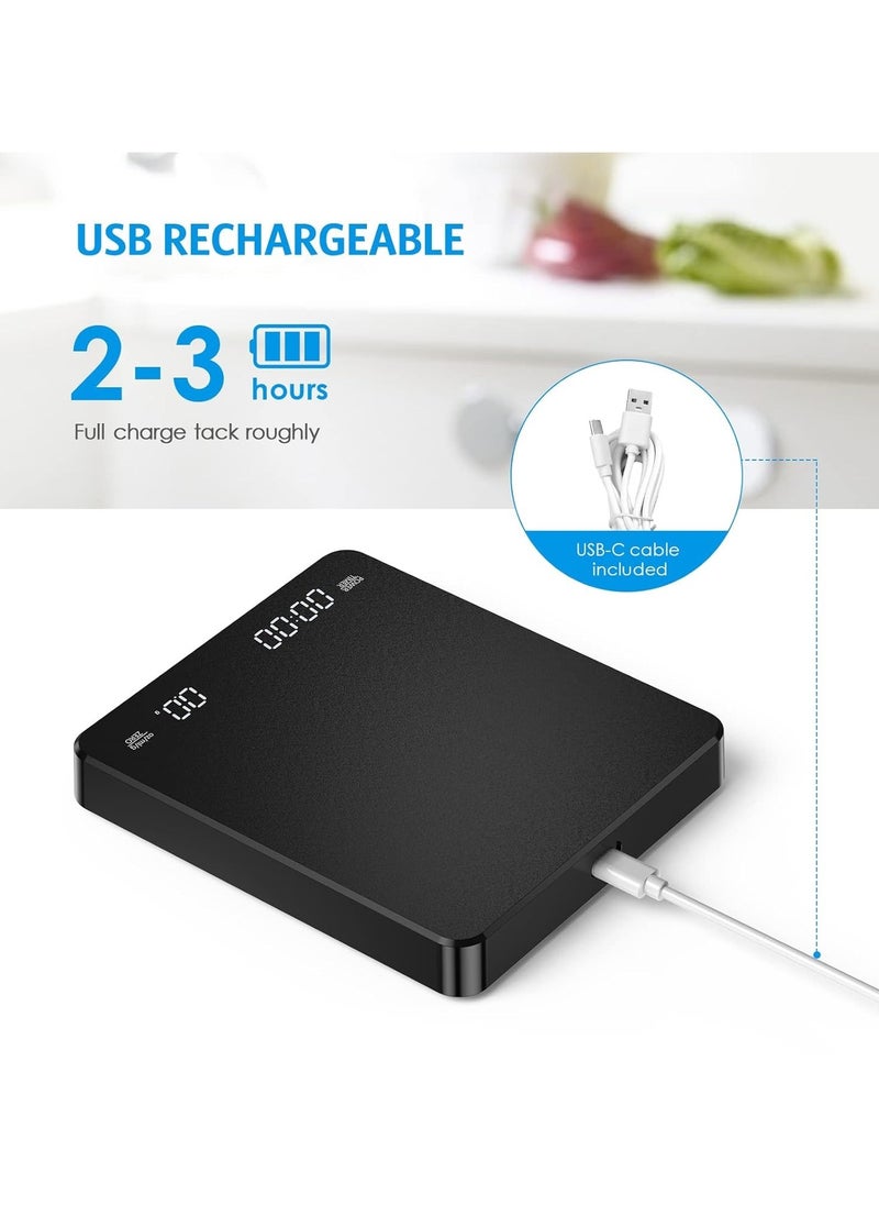Timer Coffee Scale with Anti-Slip Pad,Digital Smart Touch  Hand-poured Coffee Scale,Waterproof Anti-Slip Food Weighing,0.1g/3kg,2 Power Mode(Battary/USB)