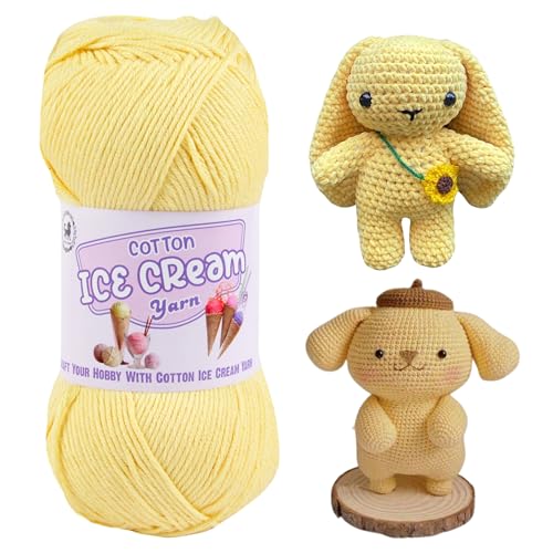 NESTNHAVEN Cotton Ice Cream Yarn - (100g, 250m)- Luxury Yarn for Amigurumi, Embroidery, Toys, Garments, Flowers and Hobby Projects (Lemon Yellow) - Image 2