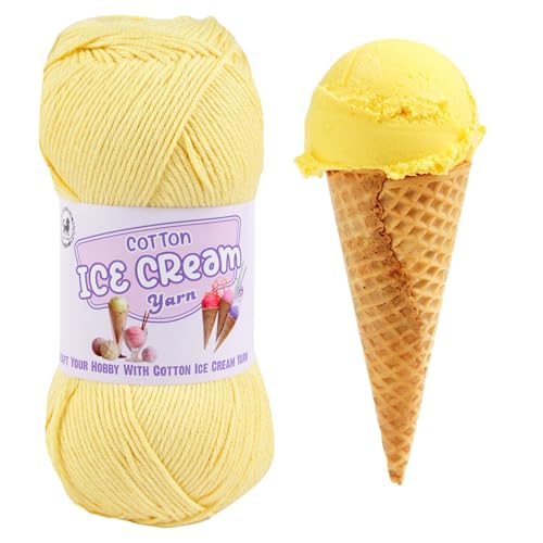NESTNHAVEN Cotton Ice Cream Yarn - (100g, 250m)- Luxury Yarn for Amigurumi, Embroidery, Toys, Garments, Flowers and Hobby Projects (Lemon Yellow) - Image 3