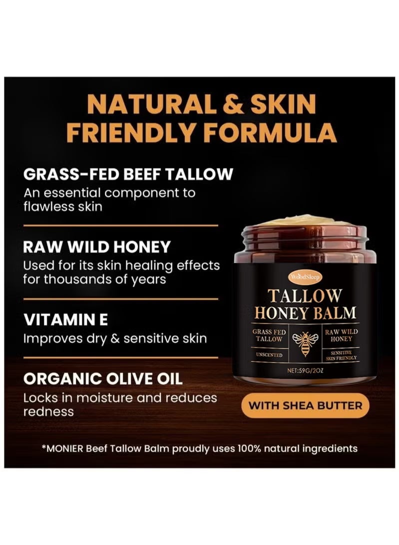 WoodSleep Tallow and Honey Balm for Face, Beef Tallow for Skin, Moisturizer with 100% Organic Grass-Fed Beef Tallow & Raw Wild Honey - Natural Formula for Dry & Sensitive Skin (59g) - Image 2