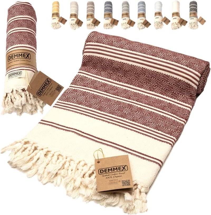 DEMMEX Certified 100% Organic Cotton & Organic Dye Prewashed XL Diamond Weave Turkish Cotton Towel Peshtemal Blanket for Bath,Beach,Pool,SPA,Gym, 71x36 Inches,14 Oz (Bordeaux) - Image 1