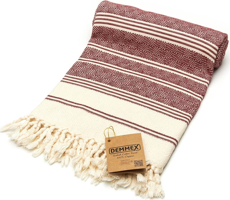 DEMMEX Certified 100% Organic Cotton & Organic Dye Prewashed XL Diamond Weave Turkish Cotton Towel Peshtemal Blanket for Bath,Beach,Pool,SPA,Gym, 71x36 Inches,14 Oz (Bordeaux) - Image 5