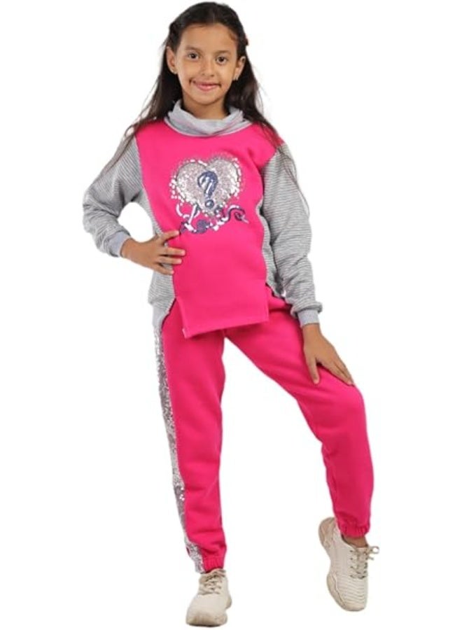 Girls' striped heart sequin tracksuit, elegant and modern design, comfortable high-quality material for a shiny casual look suitable for all ages, code 539 - Image 2