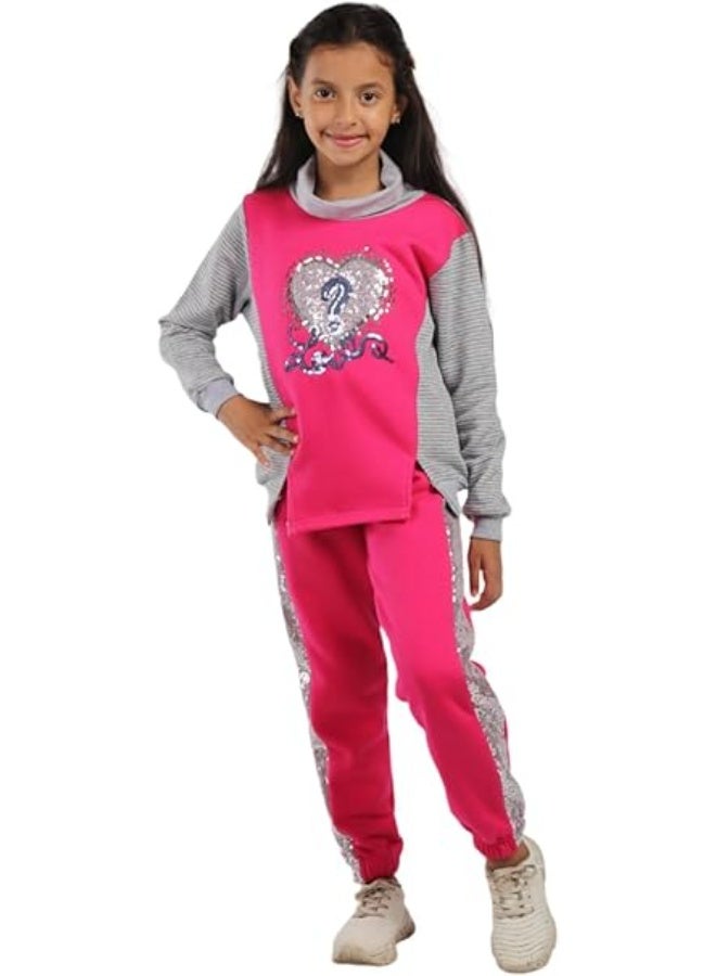 Girls' striped heart sequin tracksuit, elegant and modern design, comfortable high-quality material for a shiny casual look suitable for all ages, code 539 - Image 1