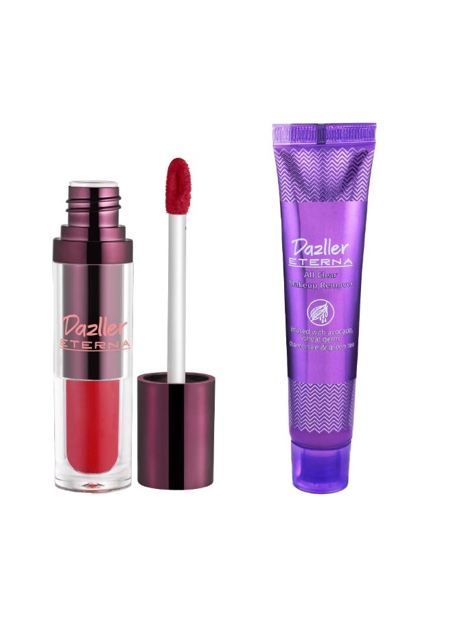 Dazller Eterna Long Stay Lip Colour, 5.5g, LC108 - Escarlatta & Dazller Eterna all clear makeup remover 27g - Image 1