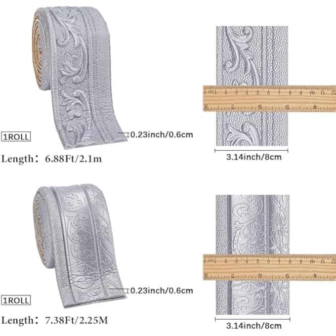 171.26 X 3.15 INCH CROWN MOLDING PEEL AND STICK SILVER 3D STICKY SELF ADHESIVE FLEXIBLE FOAM WALLPAPER BORDER WALL EDGING BASEBOARD LINES TRIMS FOR HOTEL HOME WALL MIRROR DIY DECORATION - Image 3