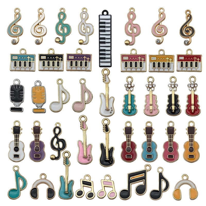 Youdiyla 80pcs Music Theme Mixed Shapes Musical Instruments Alloy Enamel Charm Pendants for DIY Bracelet Jewelry Making SN964 - Image 1