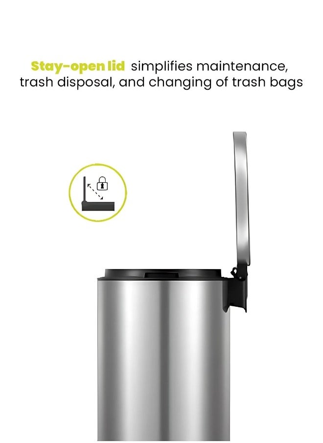 12 Liters Brushed Stainless Steel Garbage Bin | Soft-Close, Fingerprint-Resistant | Pedal-Operated | Perfect for Small to Medium Spaces