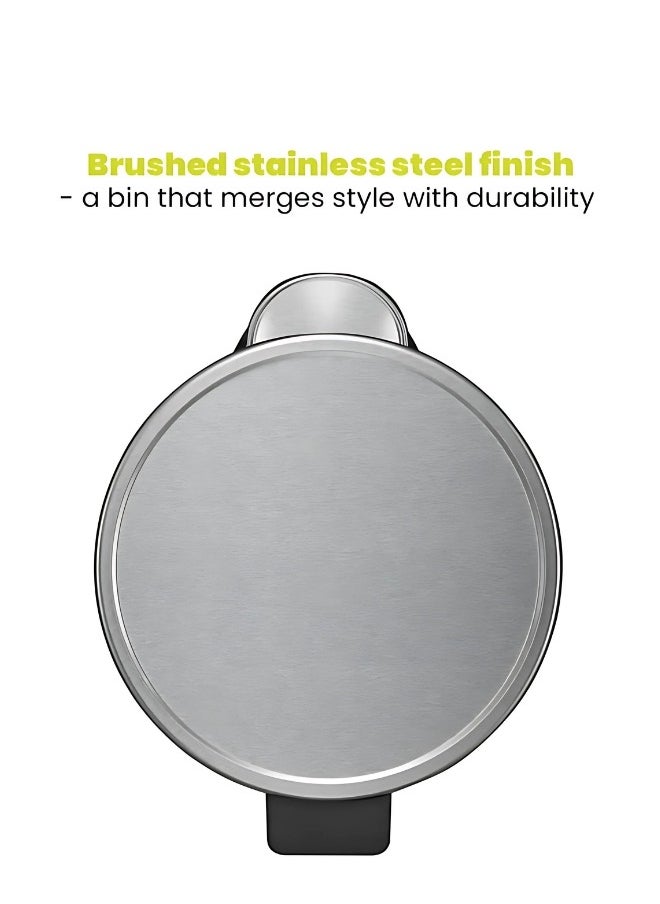 12 Liters Brushed Stainless Steel Garbage Bin | Soft-Close, Fingerprint-Resistant | Pedal-Operated | Perfect for Small to Medium Spaces