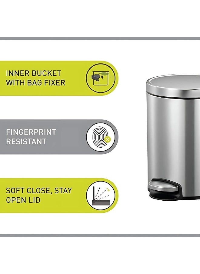 12 Liters Brushed Stainless Steel Garbage Bin | Soft-Close, Fingerprint-Resistant | Pedal-Operated | Perfect for Small to Medium Spaces