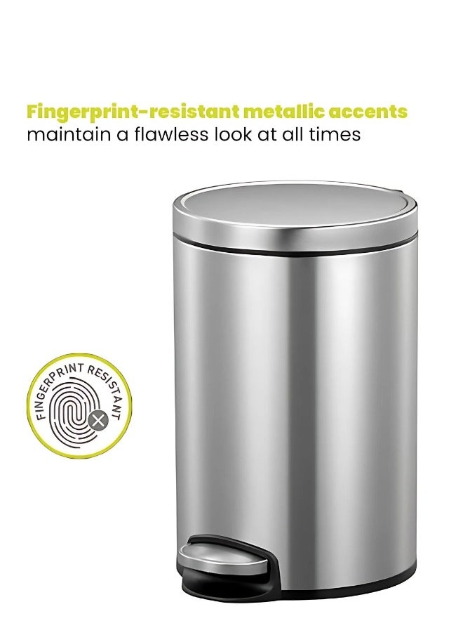 12 Liters Brushed Stainless Steel Garbage Bin | Soft-Close, Fingerprint-Resistant | Pedal-Operated | Perfect for Small to Medium Spaces
