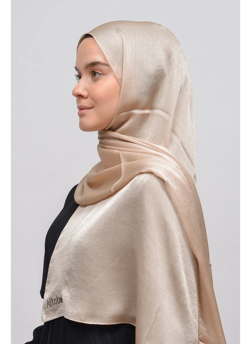 Altobeh Janjan Shiny Satin Textured Hijab Evening Dress Chiffon Shawl-Sand Beige