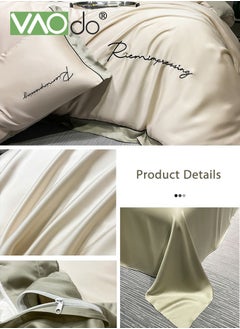 VAOdo 4PCS Silk Comforter Set AB Side Exquisite Embroidery Bedding Set King Size Warm in Winter and Cool in Summer Skin-Friendly Solid Color Breathable Duvet Cover Set 2.0M Bed 200*230CM  - Image 4