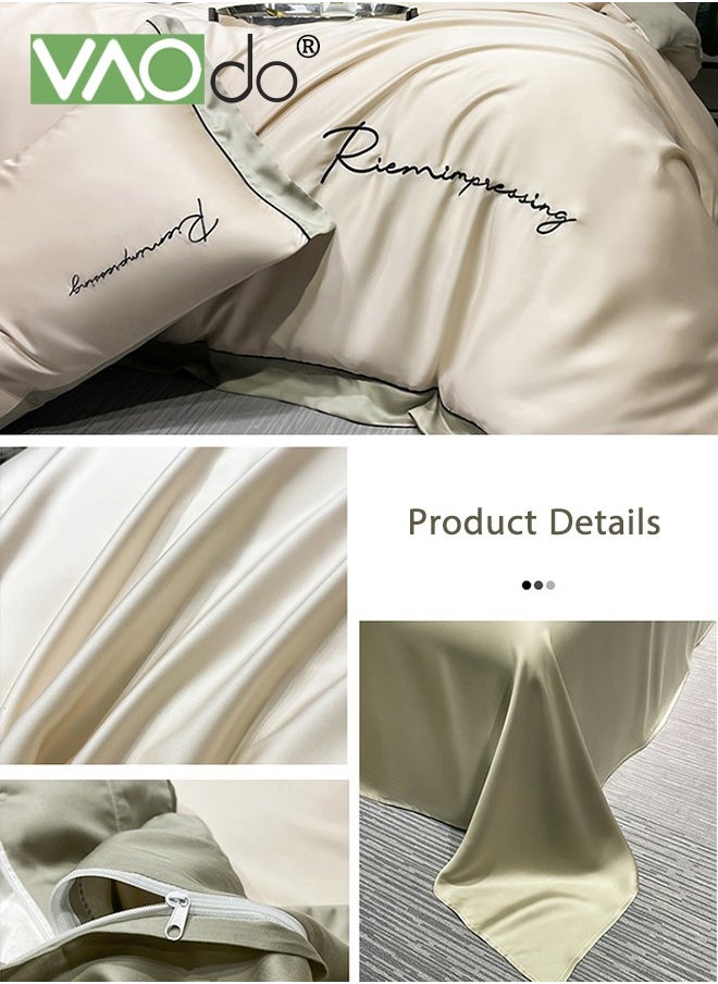 VAOdo 4PCS Silk Comforter Set AB Side Exquisite Embroidery Bedding Set King Size Warm in Winter and Cool in Summer Skin-Friendly Solid Color Breathable Duvet Cover Set 2.0M Bed 200*230CM  - Image 4
