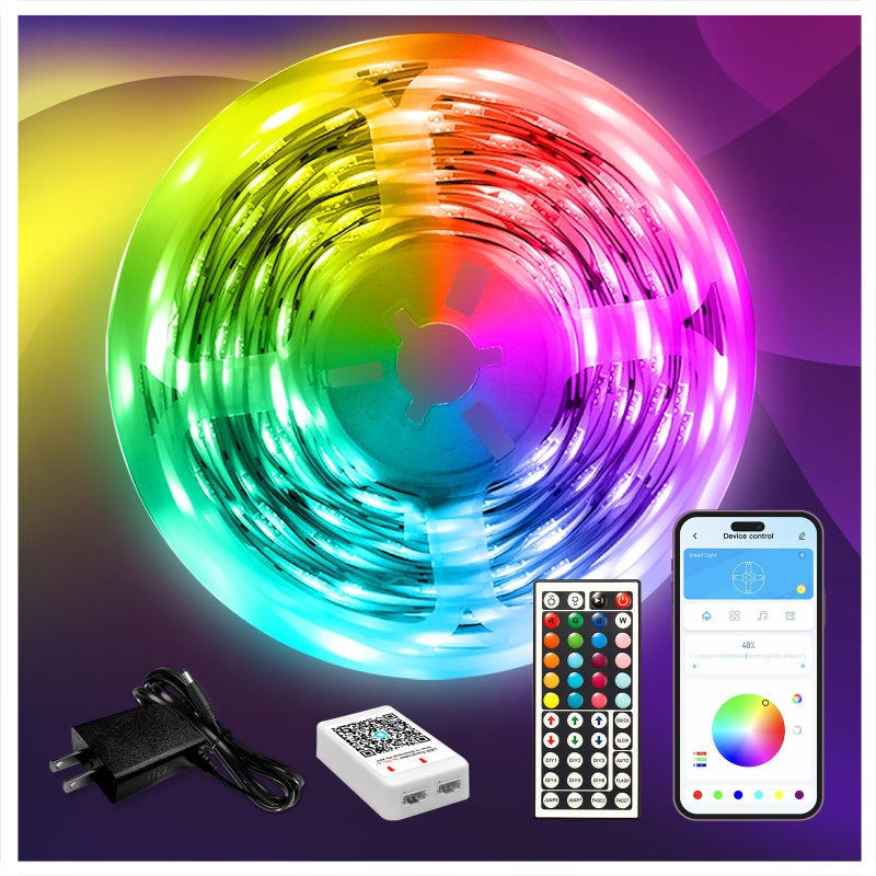 أضواء شريط LED DAYBETTER بطول 110 قدم مع تحكم ذكي عبر التطبيق وتزامن موسيقي RGB لتغيير الألوان للغرفة والمطبخ والحفلات وزينة المنزل 1 لفة