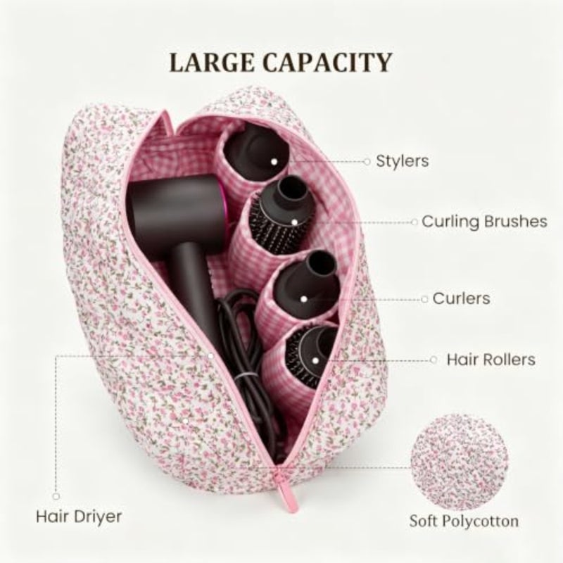 Travel bag for Dyson Airwrap Shark FlexStyle styling tools: durable nylon, rose pink, compact foldable design with padded compartments - Image 2