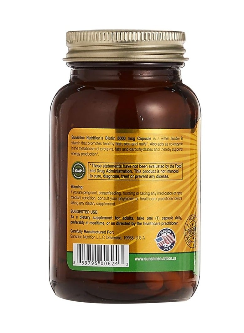 SUNSHINE NUTRITION Biotin 5000 Mcg High Strength Form 100 Capsules  - Image 3