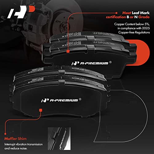 A-Premium Front and Rear Ceramic Disc Brake Pads Set Compatible with Select Ford, Lincoln and Mazda Models - Edge, MKX 2007-2010, CX-7 2007-2012, CX-9 2007-2015, with Hardware, 8 Pcs - Image 2