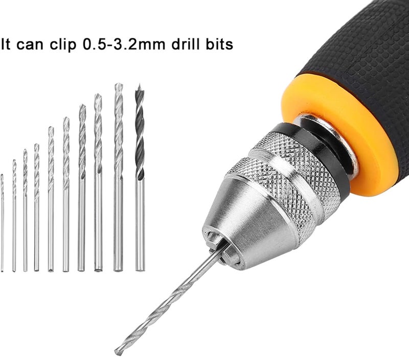 كلاراكو مثقاب يدوي، مثقاب يدوي صغير لصنع المجوهرات مثقاب يدوي دبوس كماشة مثقاب يدوي مجوهرات دبوس كماشة مايكرو ميني مجموعة أدوات محمولة مع 10 قطع من رؤوس المثقاب الملتوية من 0.8 إلى 3.0 مم للمجوهرات - Image 3